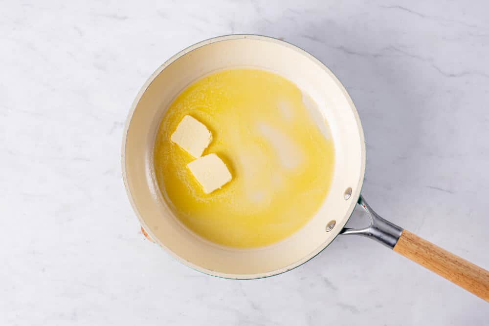 butter melted in a skillet.