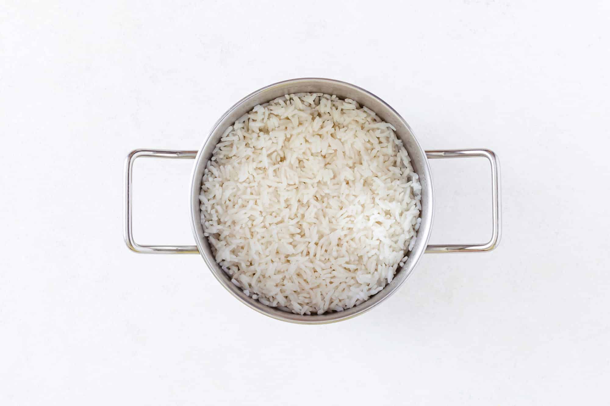 A silver pot of rice.