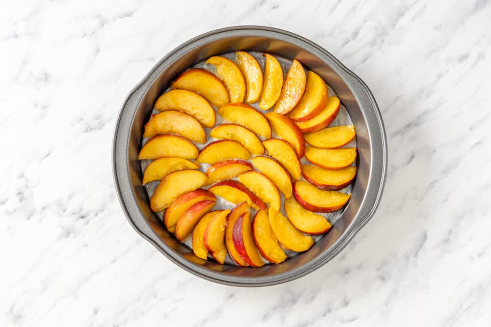 lower peach layer in a grey cake form.