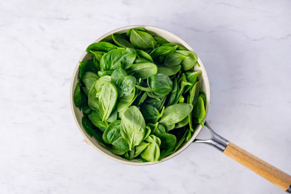 spinach in a skillet.