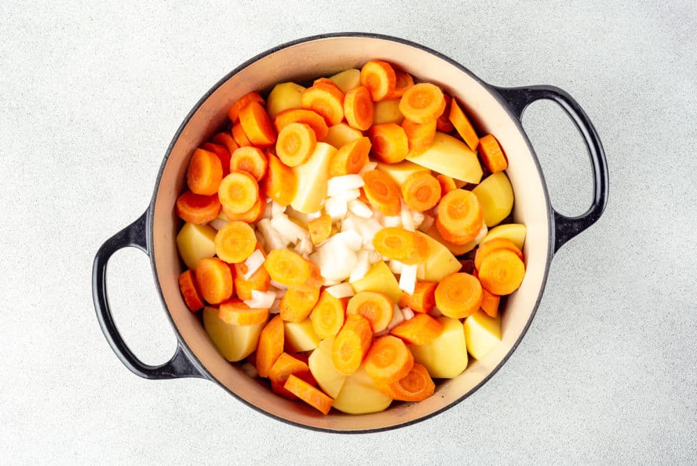 chopped vegetables in a pot.