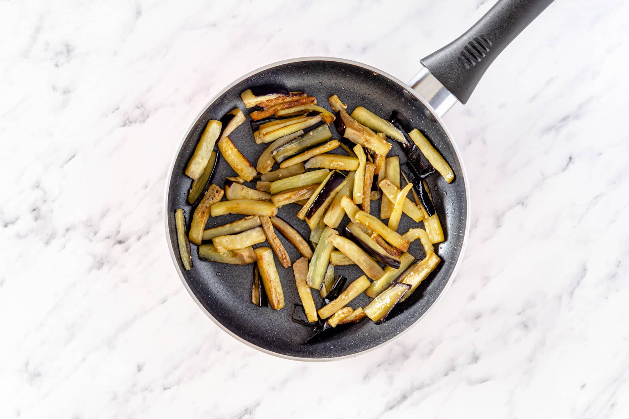 eggplant in a pan.