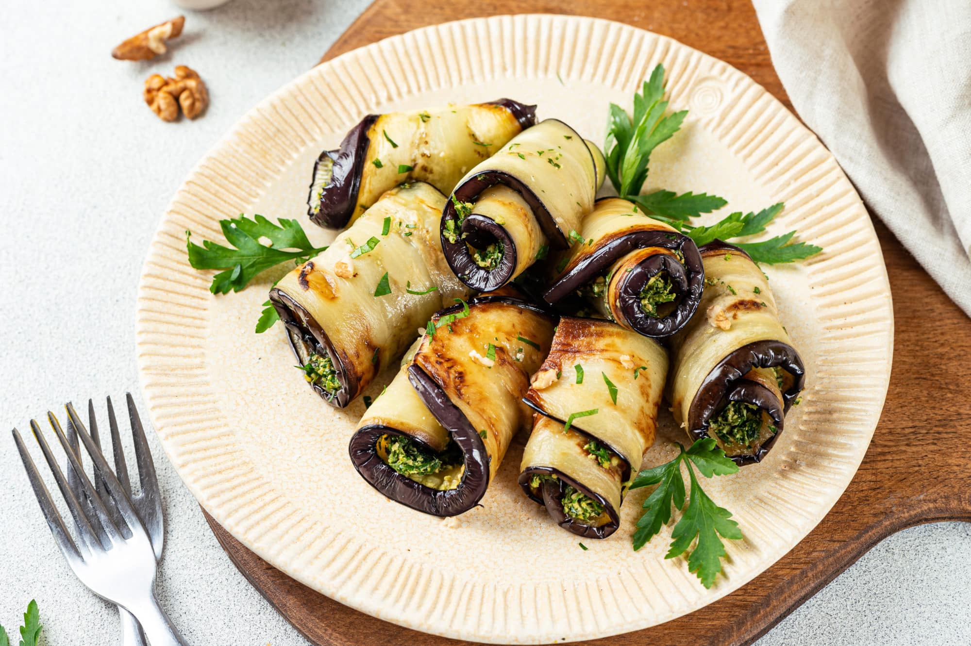 eggplant appetizer with herbs and walnuts.