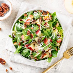 apple salad in a bowl on a folded towel.