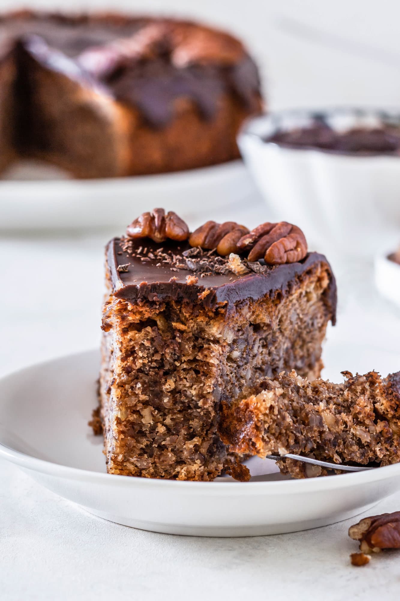 pecan-torte-slice-on-a-white-plate