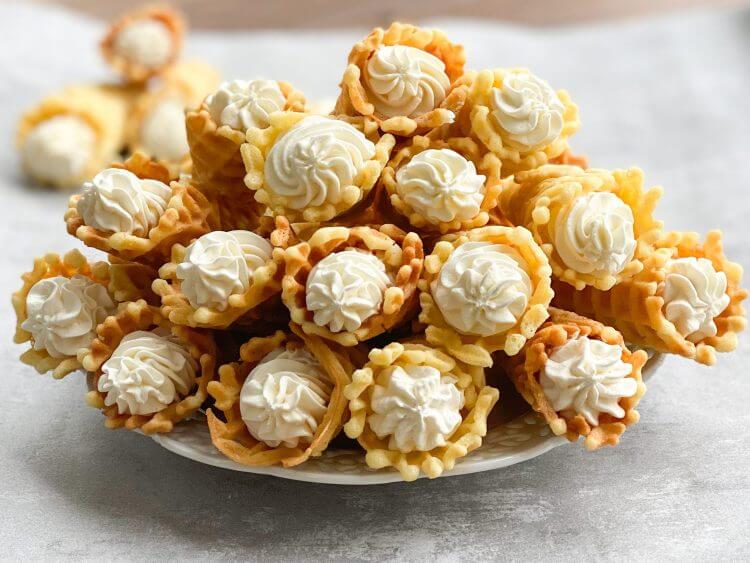 pizzele-waffle-cones-stacked-on-a-white-plate