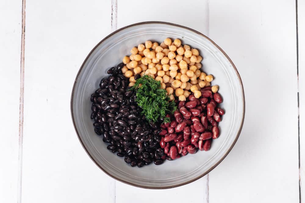 salad ingredients in a bowl.