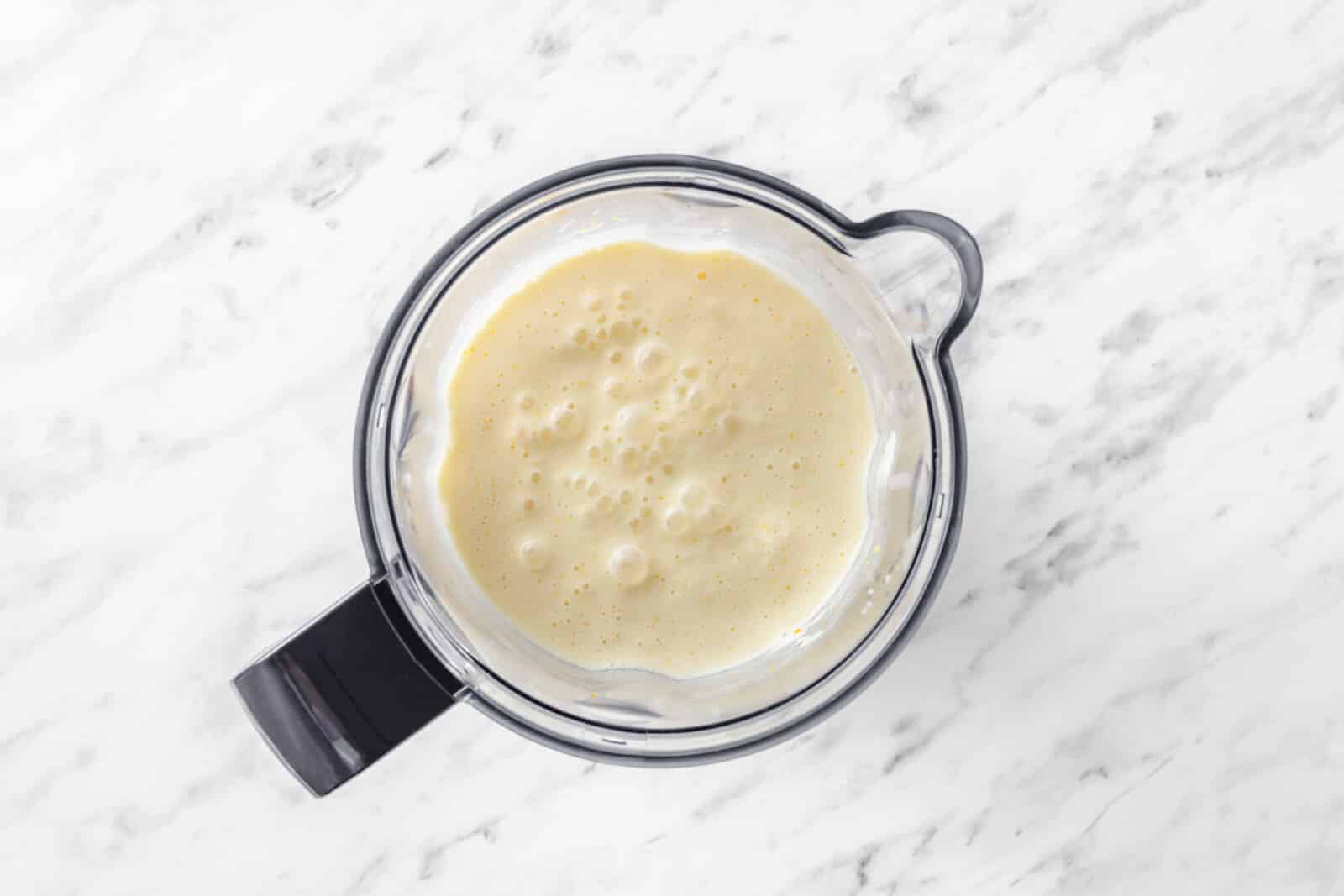 Blended smoothie in a blender.