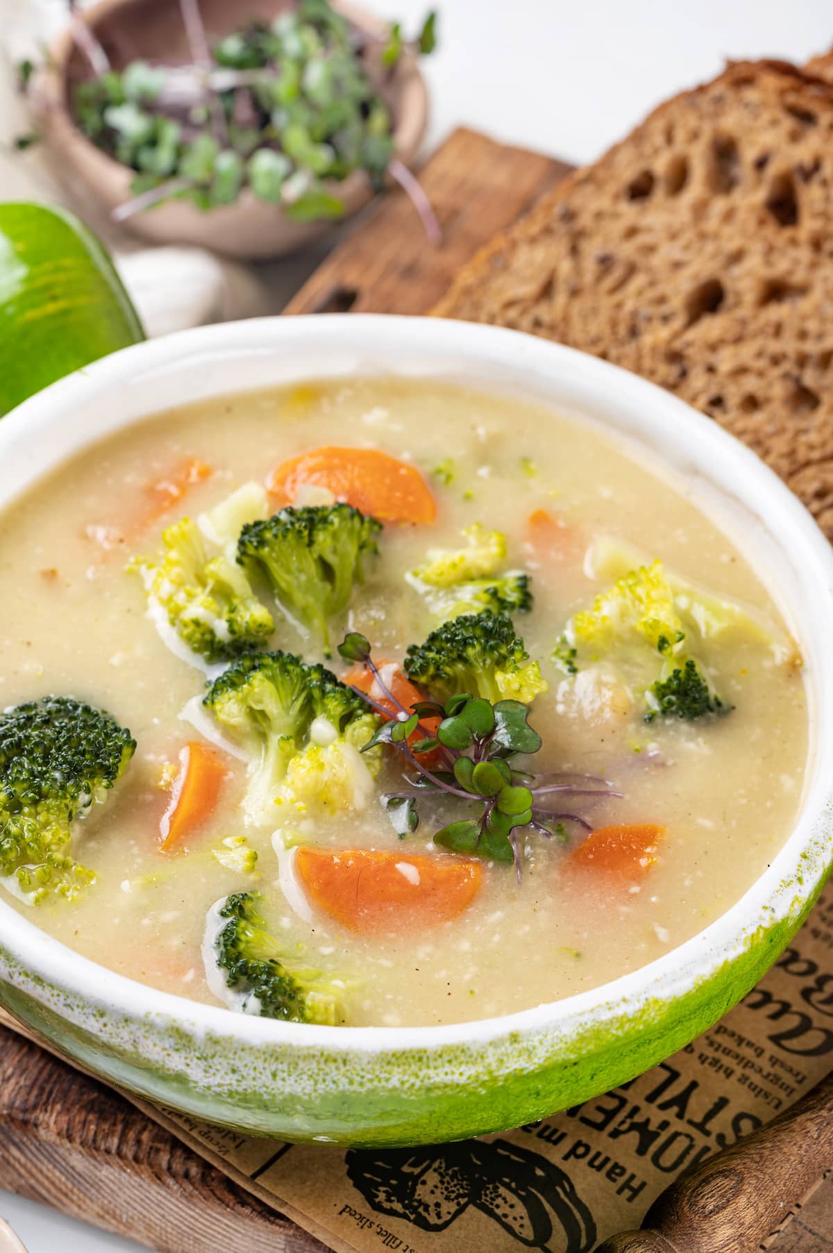 broccoli soup in a dish.