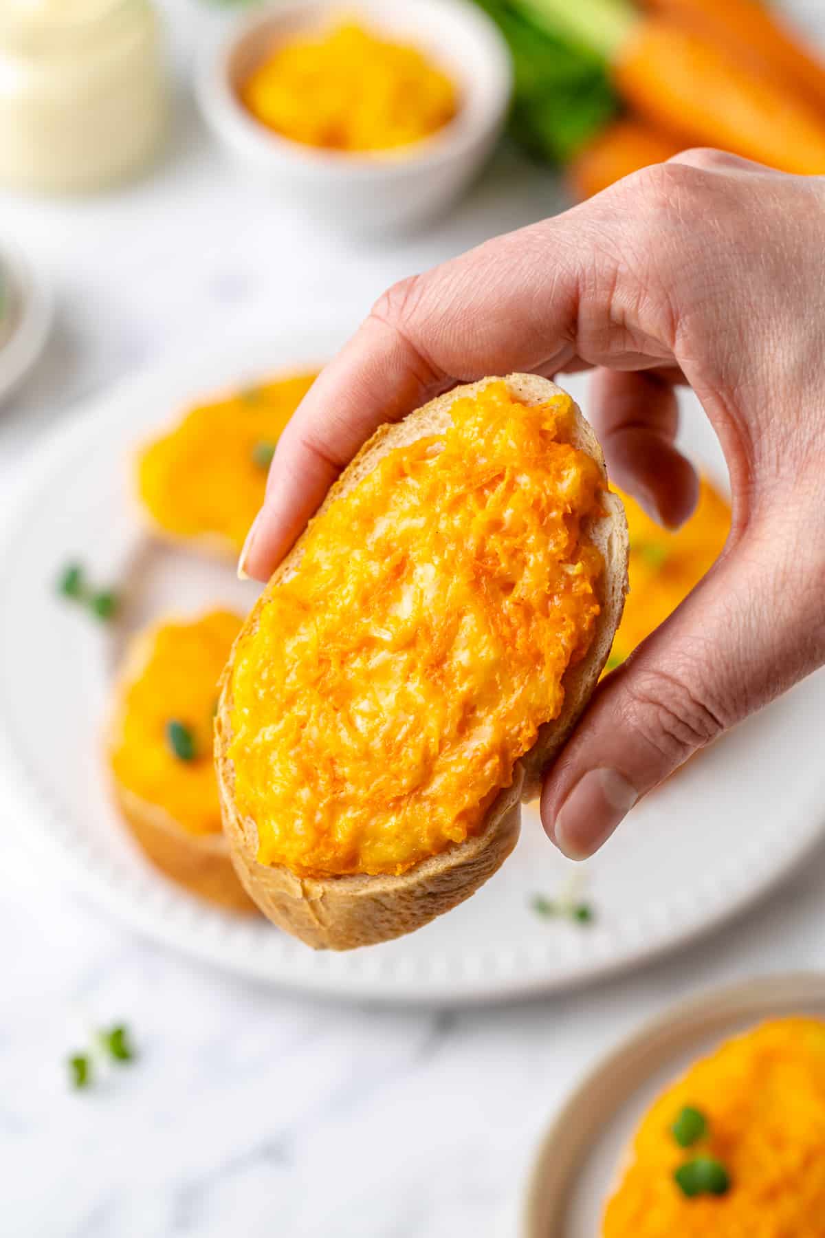 carrot melt appetizer on bread slice