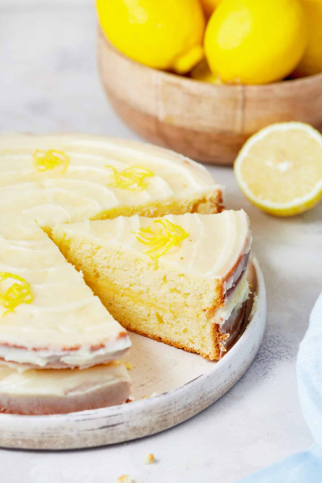 Lemon cake slice cut.