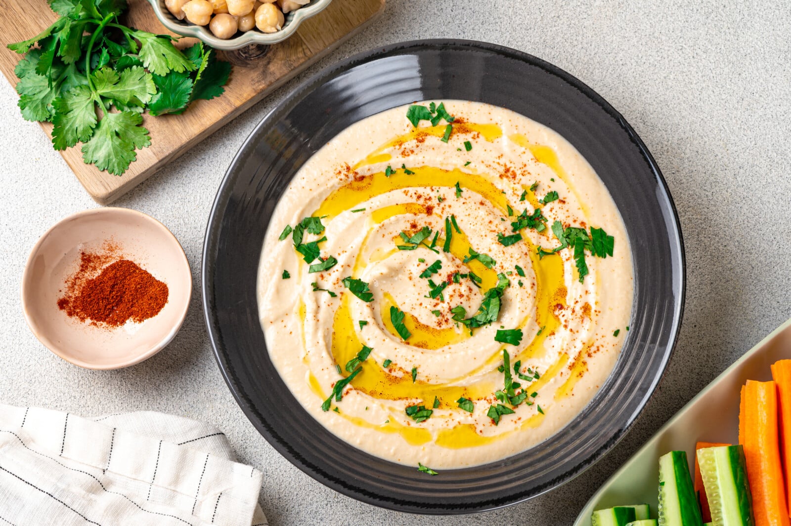 Hummus in a bowl ready to serve.