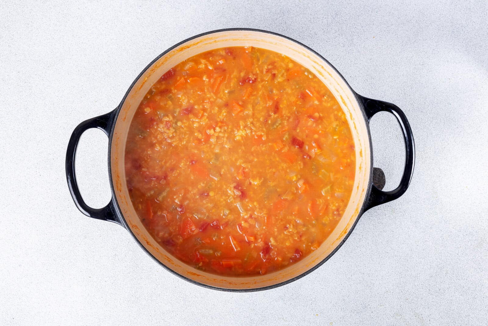 red lentil soup cooking. 