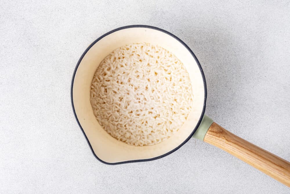 Rice in a saucepan.