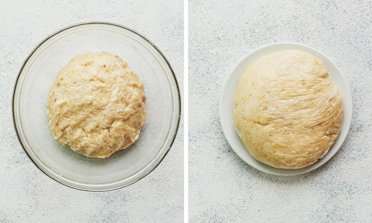 raw dough in a bowl and on a plate.