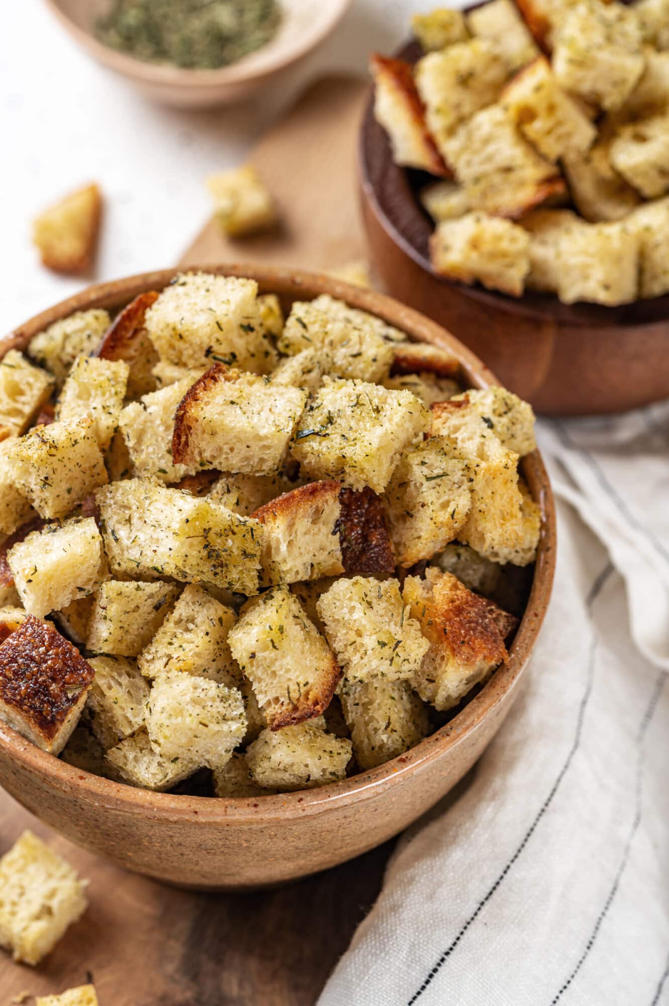 Ready to serve croutons in a bowl.